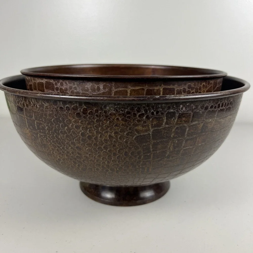 VTG Set of Two Dark Brown Textured Metal Bowls Home‎ Decor / Made In India